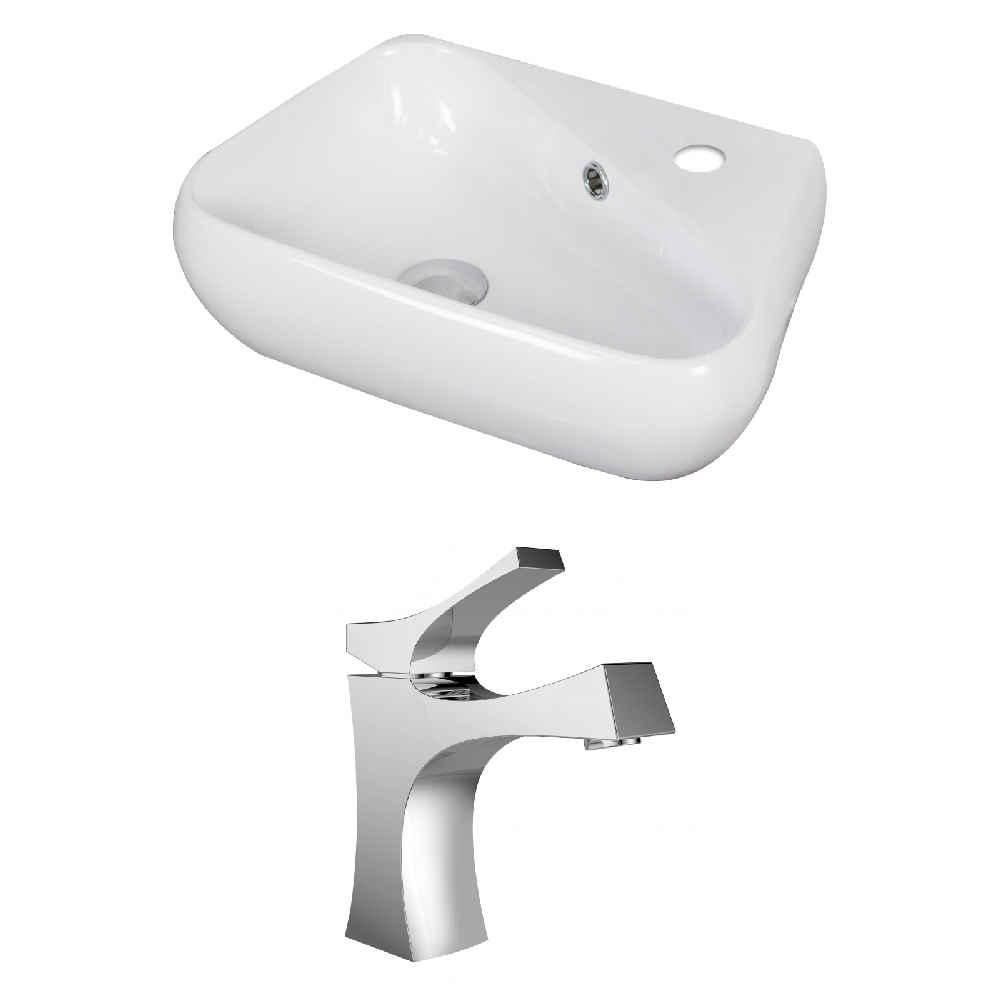 17.5-in. x 11-in. Unique Bathroom Vessel Sink Set White Enamel Glaze
