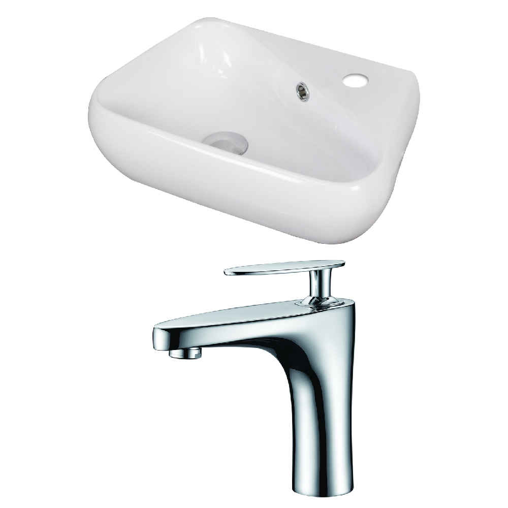 17.5-in. x 11-in. Unique Bathroom Vessel Sink Set White Enamel Glaze