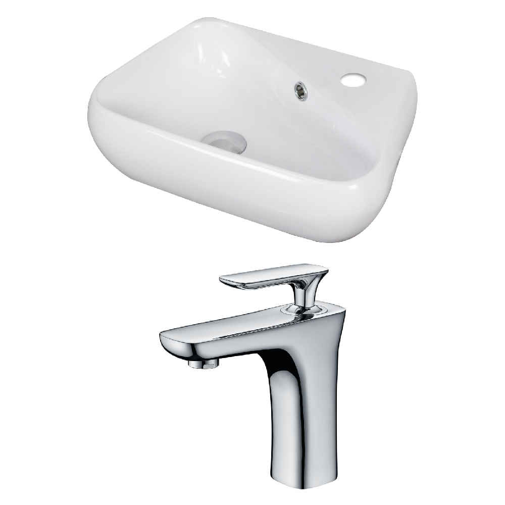 17.5-in. x 11-in. Unique Bathroom Vessel Sink Set White Enamel Glaze