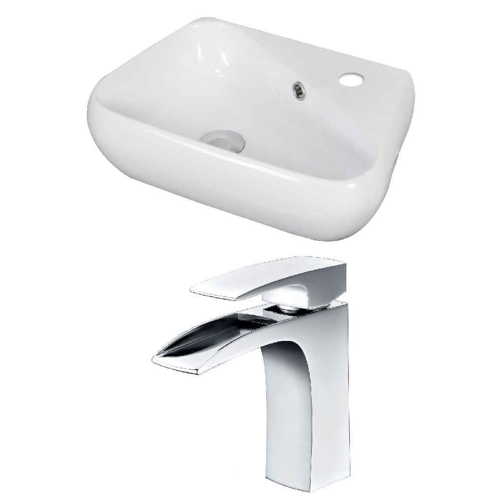17.5-in. x 11-in. Unique Bathroom Vessel Sink Set White Enamel Glaze