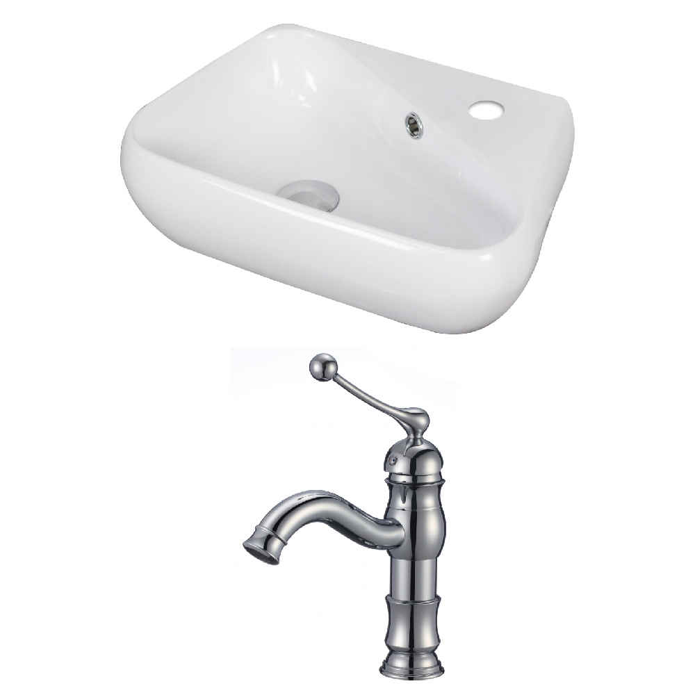 17.5-in. x 11-in. Unique Bathroom Vessel Sink Set White Enamel Glaze