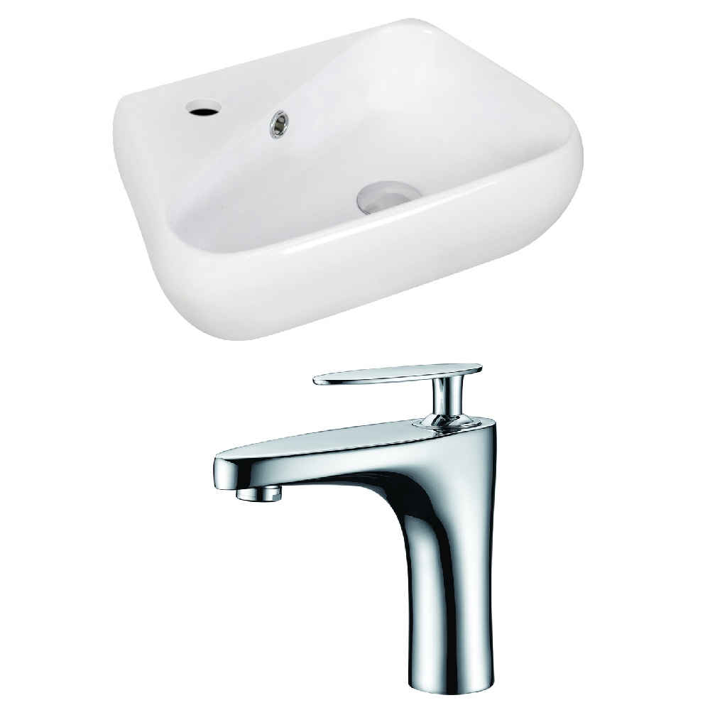 17.5-in. x 11-in. Unique Bathroom Vessel Sink Set White Enamel Glaze