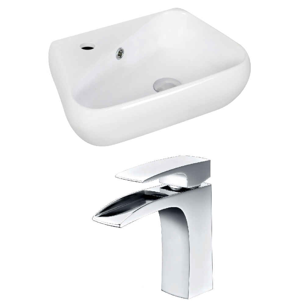 17.5-in. x 11-in. Unique Bathroom Vessel Sink Set White Enamel Glaze
