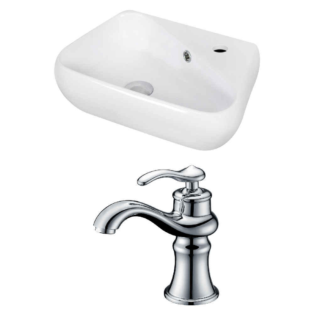17.5-in. x 11-in. Unique Bathroom Vessel Sink Set White Enamel Glaze