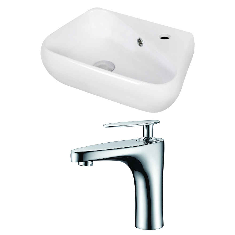 17.5-in. x 11-in. Unique Bathroom Vessel Sink Set White Enamel Glaze