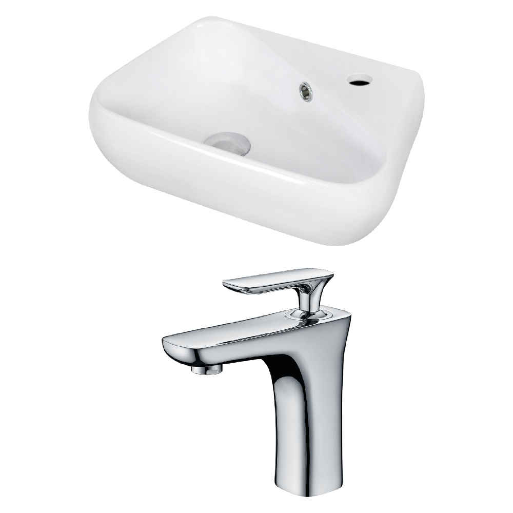 17.5-in. x 11-in. Unique Bathroom Vessel Sink Set White Enamel Glaze