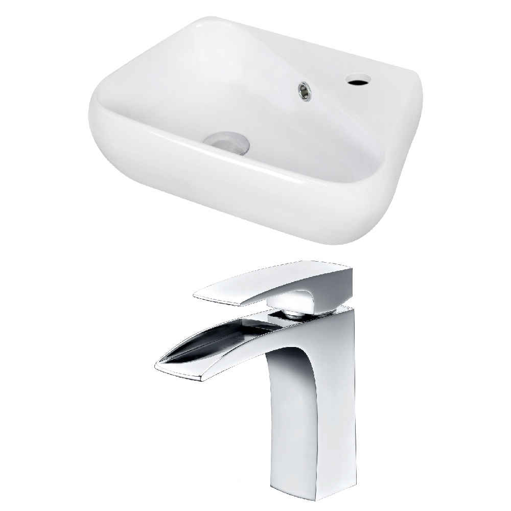 17.5-in. x 11-in. Unique Bathroom Vessel Sink Set White Enamel Glaze