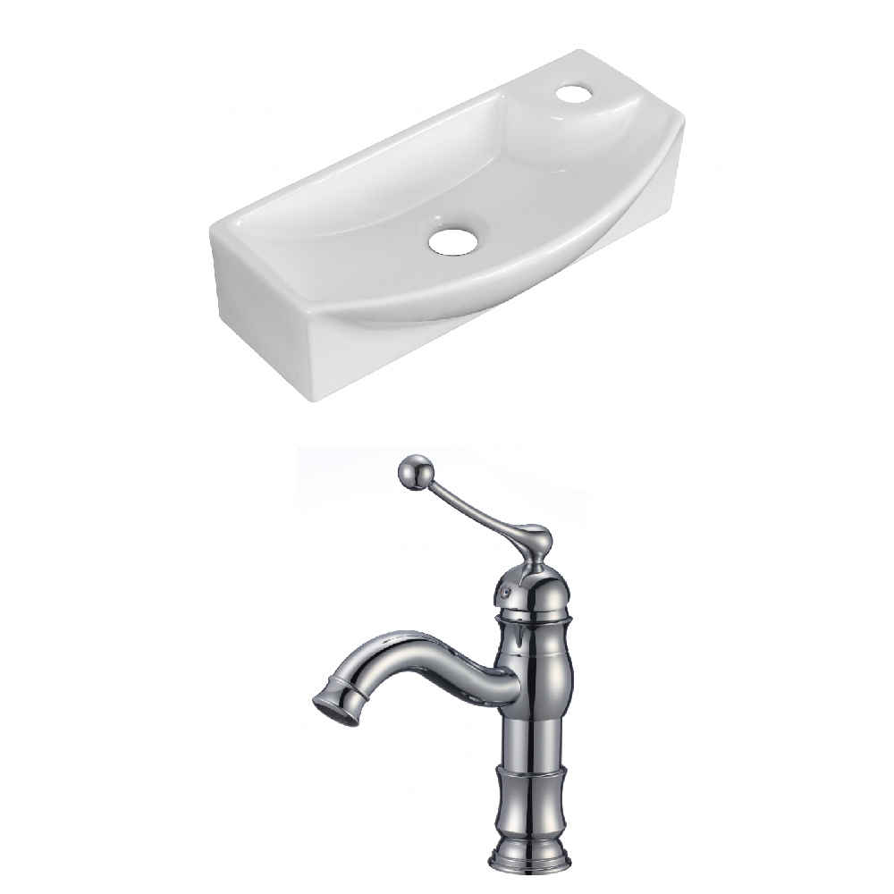 17.75-in. x 8.75-in. Rectangle Bathroom Vessel Sink Set White Enamel Glaze