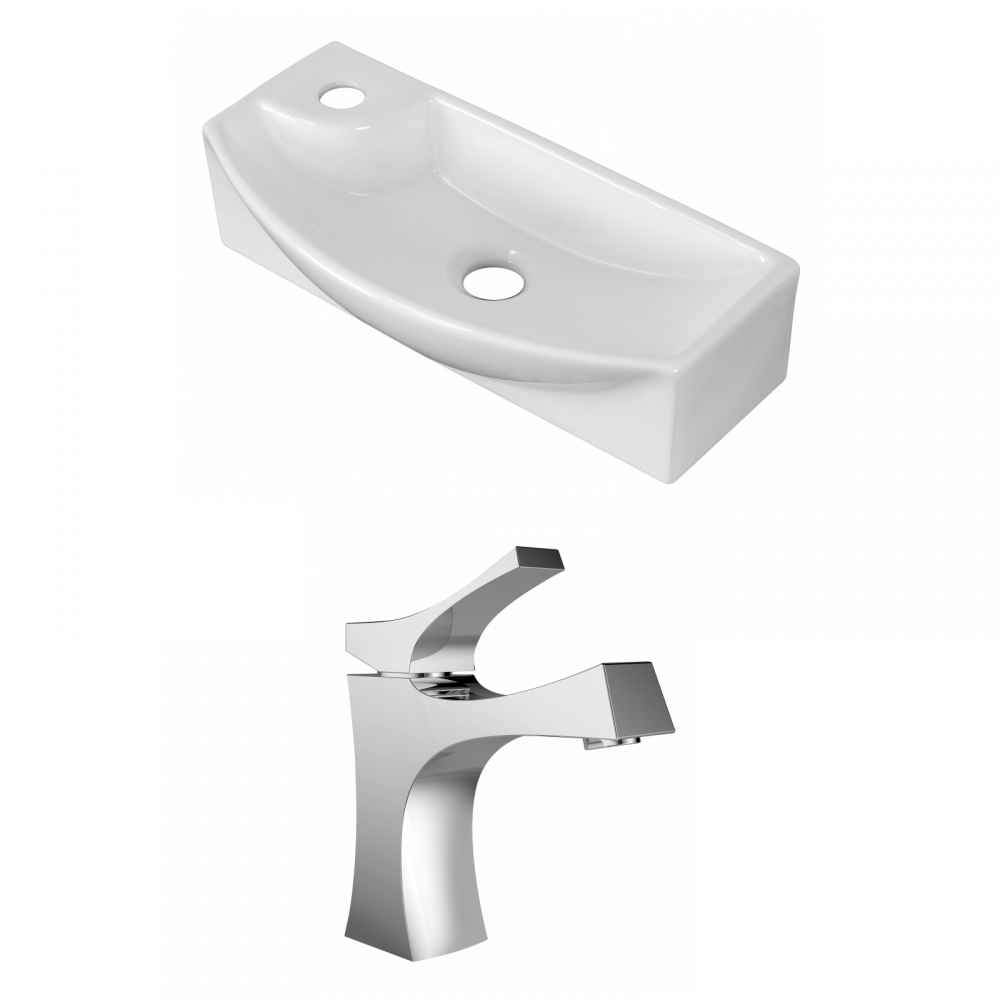 17.75-in. x 8.75-in. Rectangle Bathroom Vessel Sink Set White Enamel Glaze