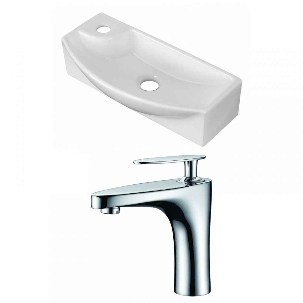 17.75-in. x 8.75-in. Rectangle Bathroom Vessel Sink Set White Enamel Glaze