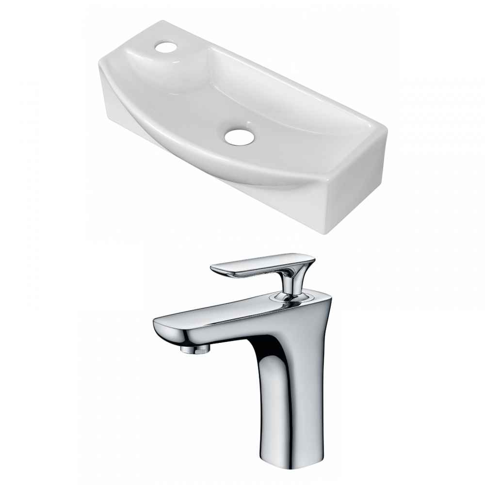 17.75-in. x 8.75-in. Rectangle Bathroom Vessel Sink Set White Enamel Glaze