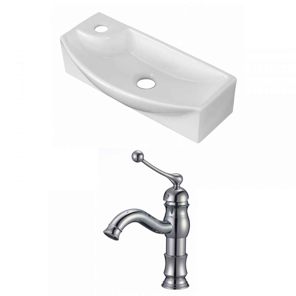 17.75-in. x 8.75-in. Rectangle Bathroom Vessel Sink Set White Enamel Glaze