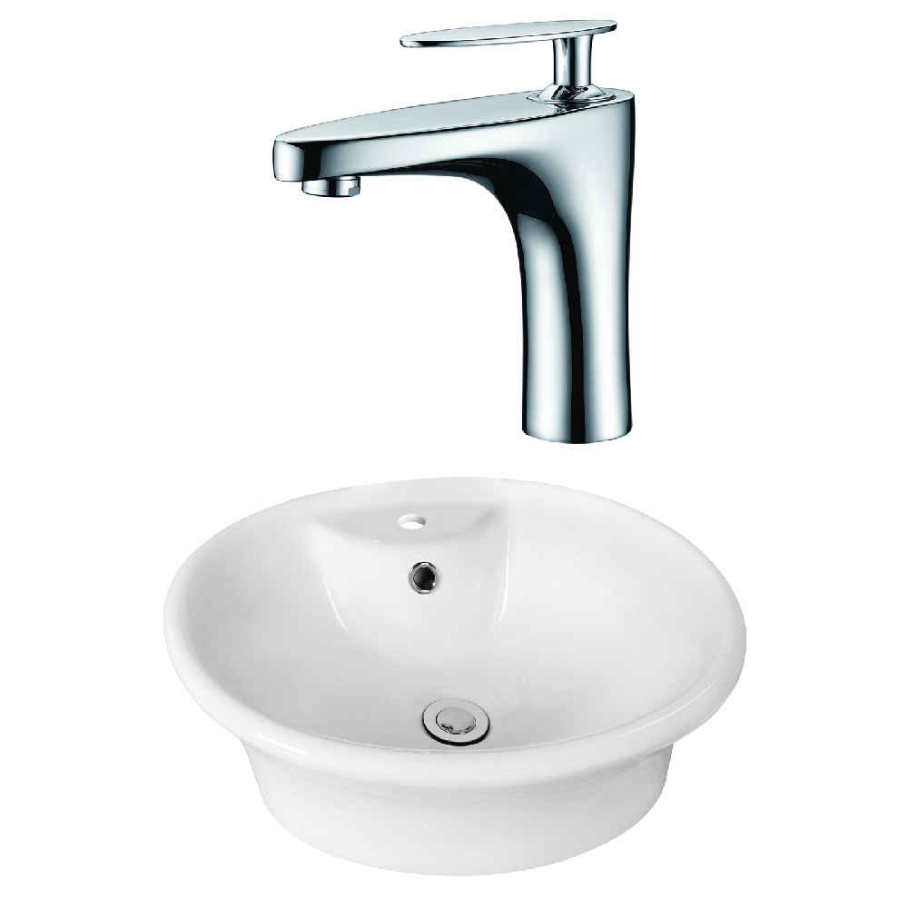 19-in. x 15.5-in. Oval Bathroom Vessel Sink Set White Enamel Glaze