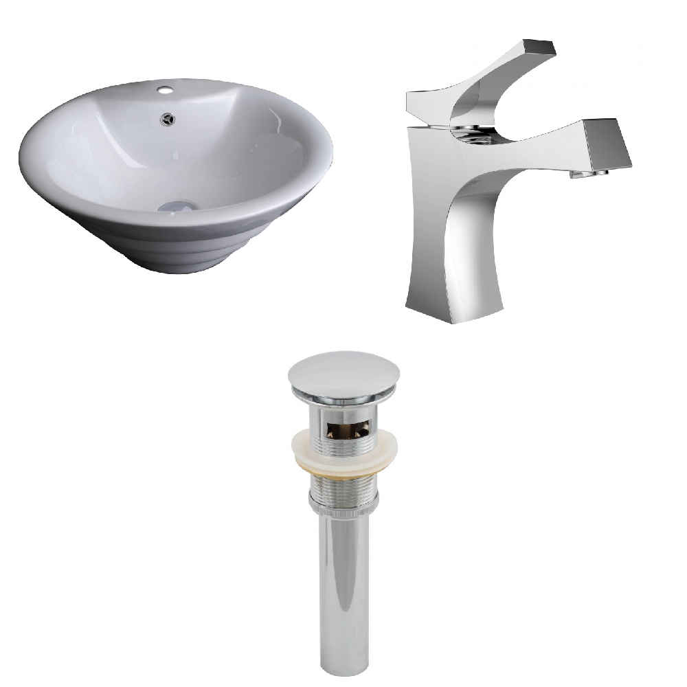 19.25-in. x 19.25-in. Round Bathroom Vessel Sink Set White Enamel Glaze