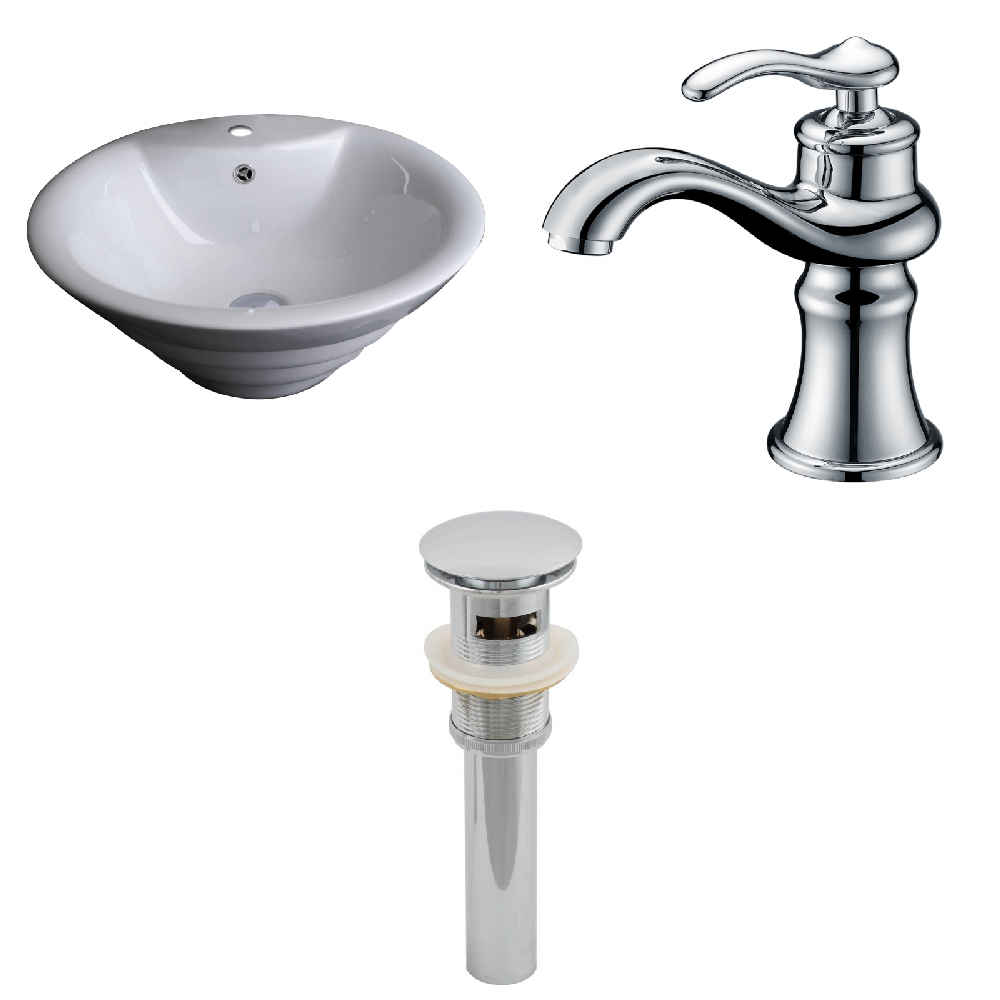 19.25-in. x 19.25-in. Round Bathroom Vessel Sink Set White Enamel Glaze