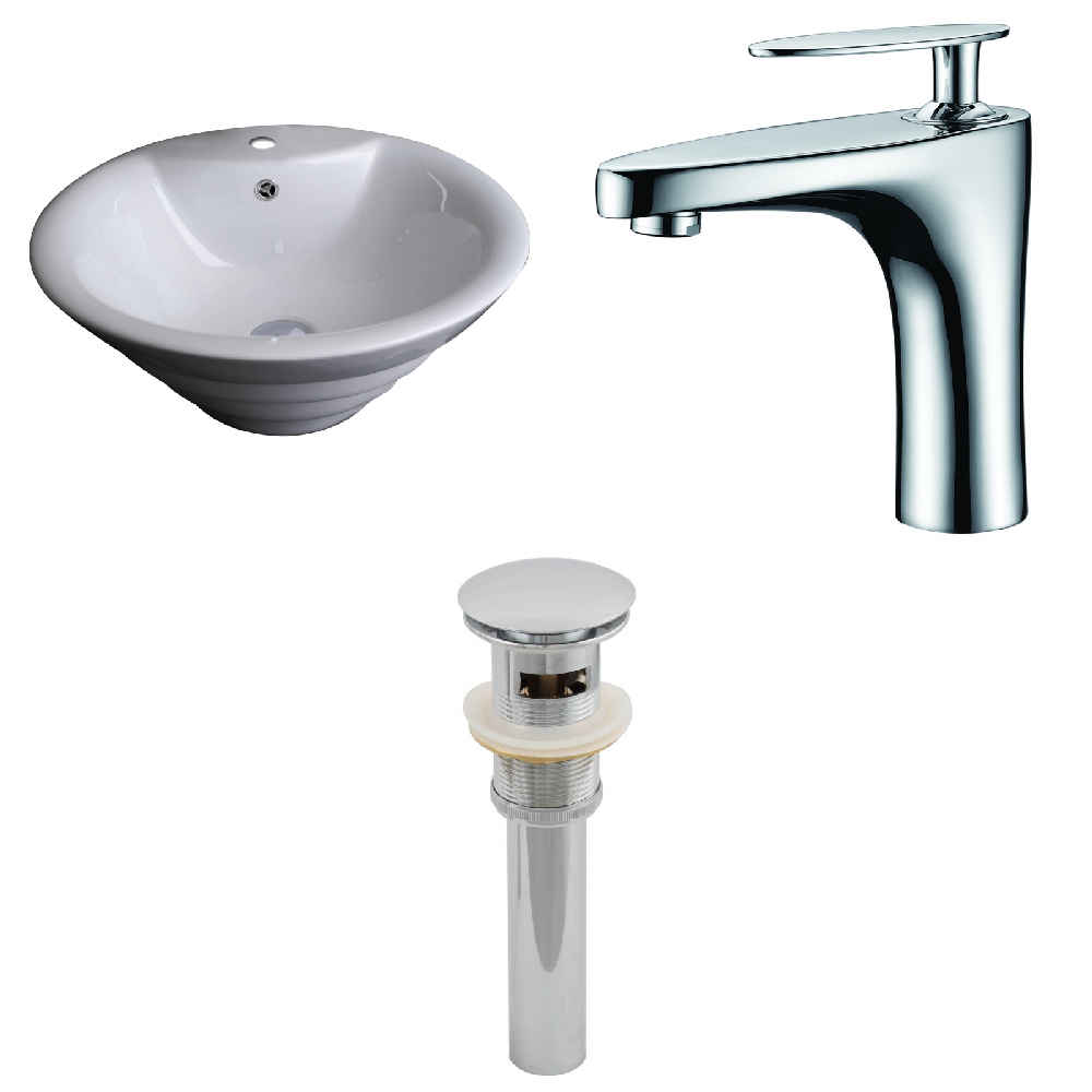 19.25-in. x 19.25-in. Round Bathroom Vessel Sink Set White Enamel Glaze
