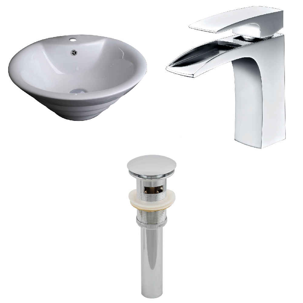 19-in. x 19-in. Round Bathroom Vessel Sink Set White Enamel Glaze