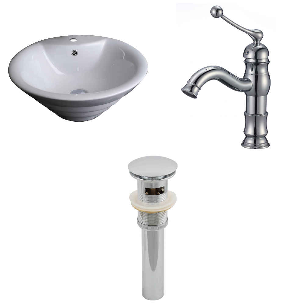 19.25-in. x 19.25-in. Round Bathroom Vessel Sink Set White Enamel Glaze