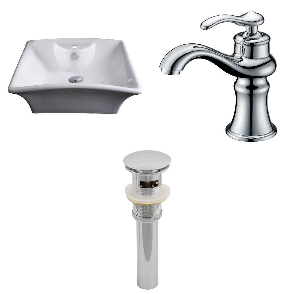 19.5-in. x 16.25-in. Rectangle Bathroom Vessel Sink Set White Enamel Glaze