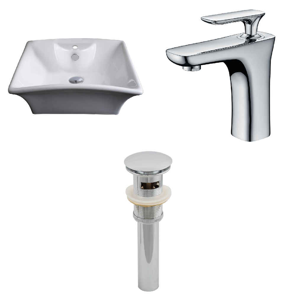 19.5-in. x 16.25-in. Rectangle Bathroom Vessel Sink Set White Enamel Glaze