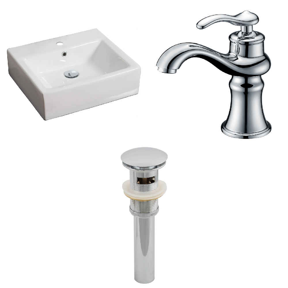 21-in. x 16.5-in. Rectangle Bathroom Vessel Sink Set White Enamel Glaze