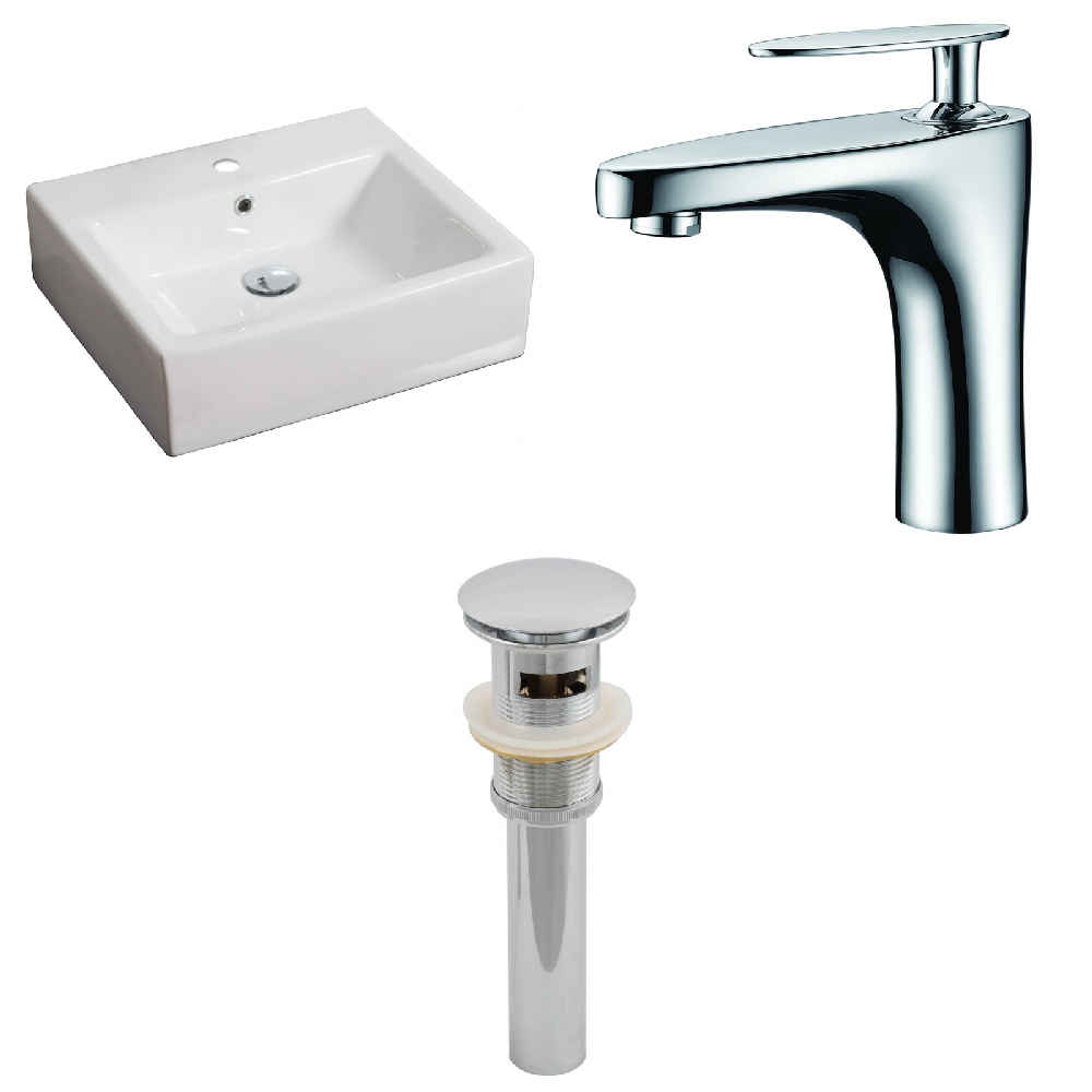 21-in. x 16.5-in. Rectangle Bathroom Vessel Sink Set White Enamel Glaze