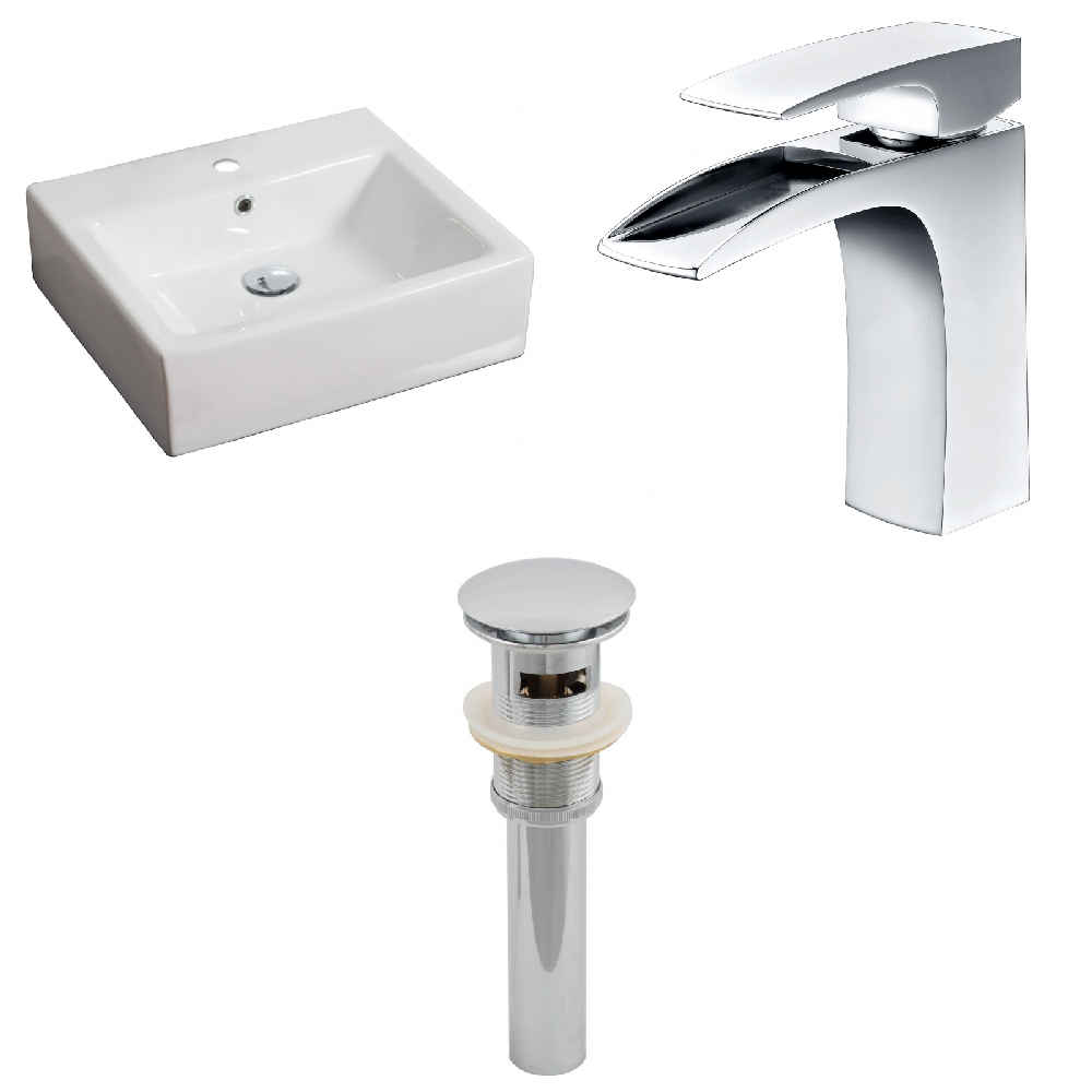 21-in. x 16.5-in. Rectangle Bathroom Vessel Sink Set White Enamel Glaze