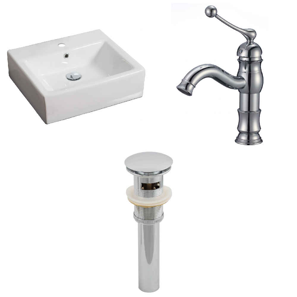 21-in. x 16.5-in. Rectangle Bathroom Vessel Sink Set White Enamel Glaze