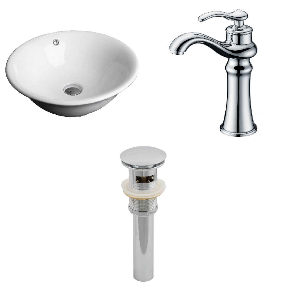17-in. x 17-in. Round Bathroom Vessel Sink Set White Enamel Glaze