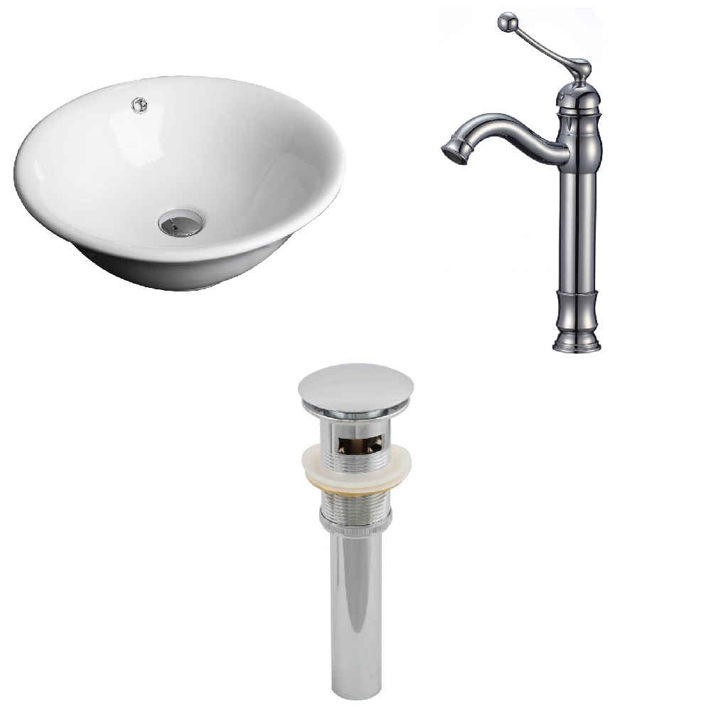 17-in. x 17-in. Round Bathroom Vessel Sink Set White Enamel Glaze