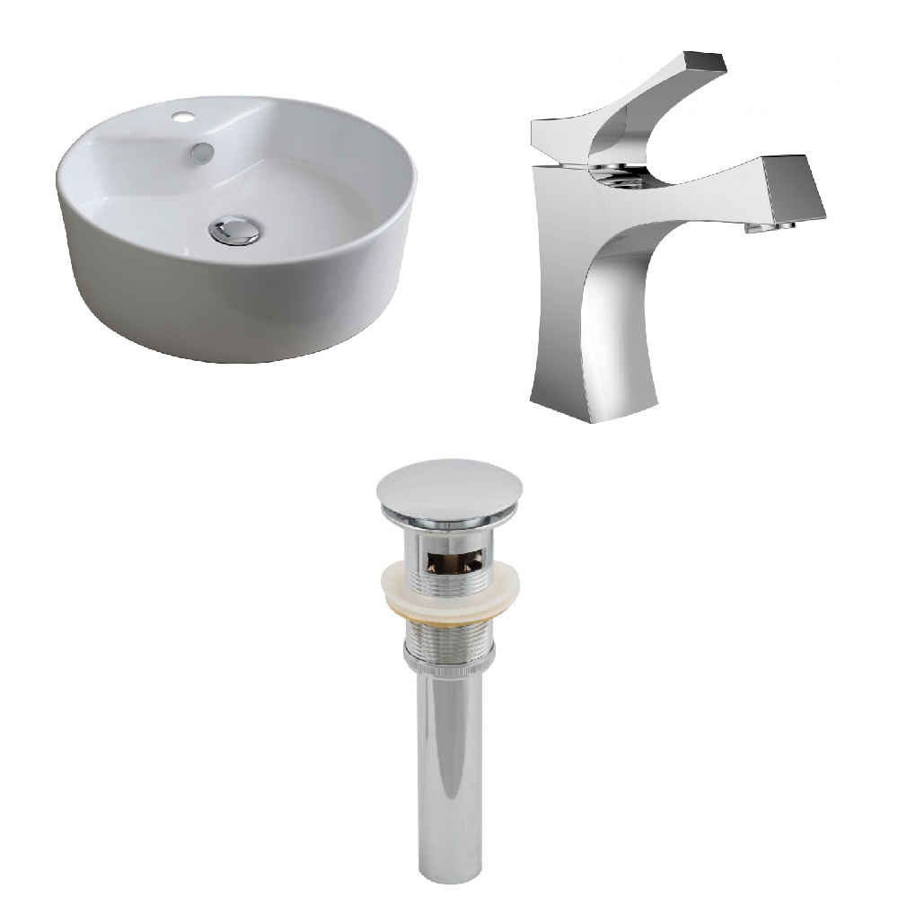 18.25-in. x 18.25-in. Round Bathroom Vessel Sink Set White Enamel Glaze