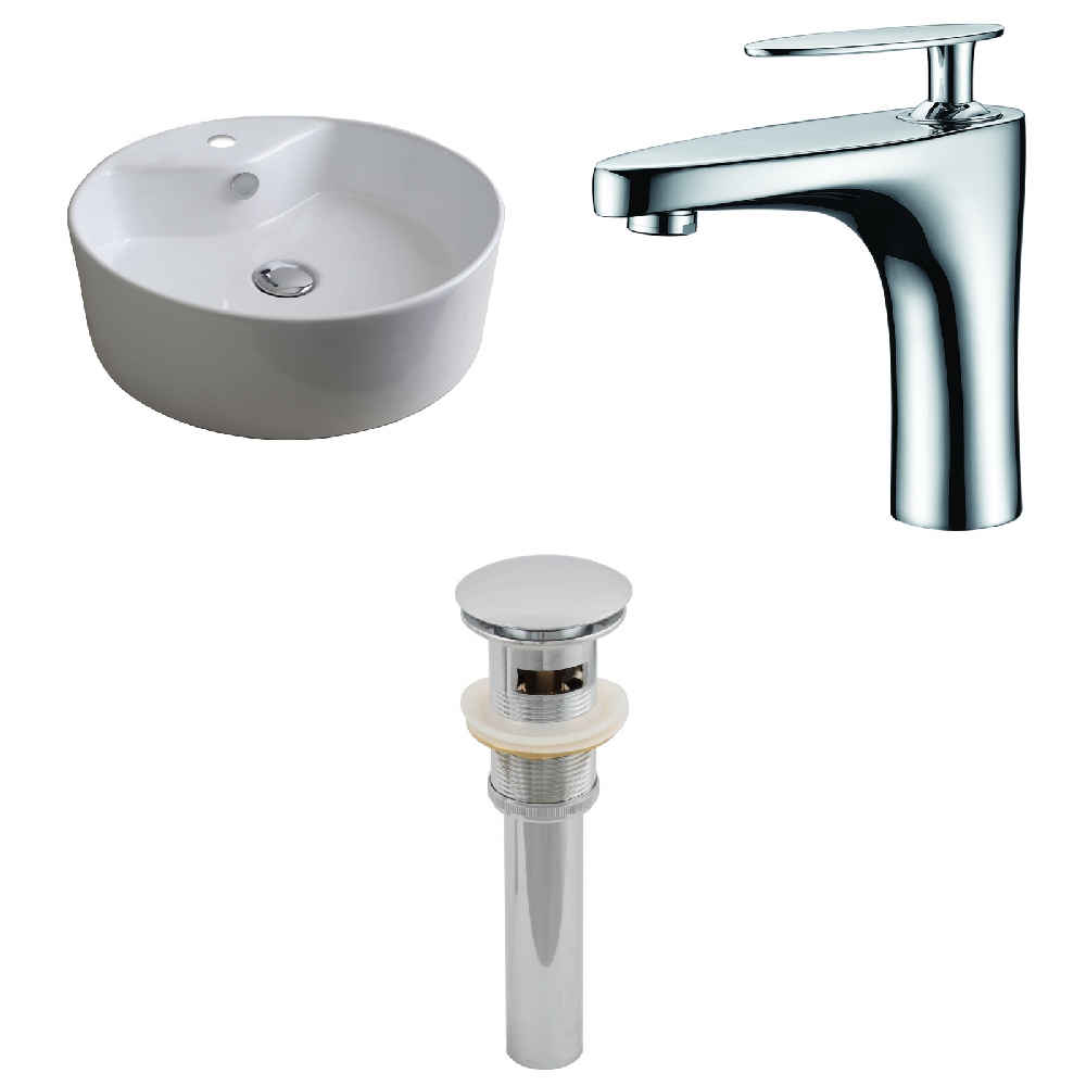 18.25-in. x 18.25-in. Round Bathroom Vessel Sink Set White Enamel Glaze