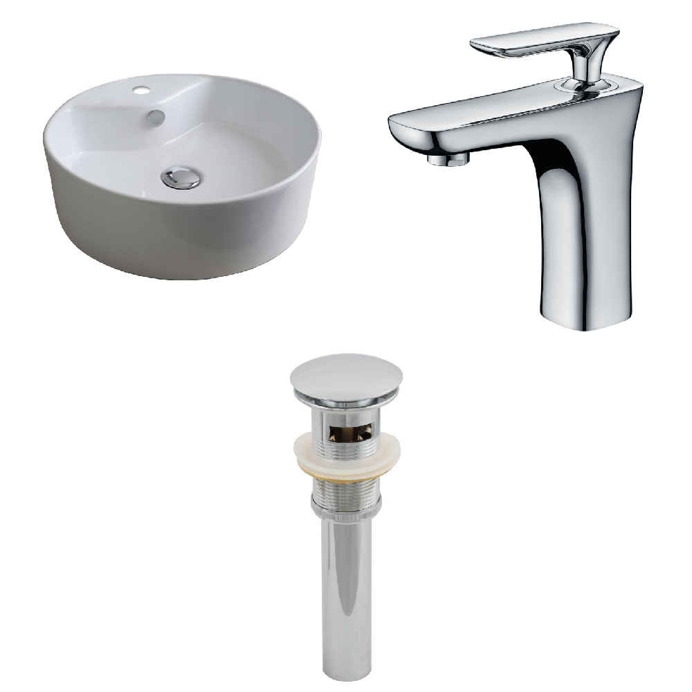 18.25-in. x 18.25-in. Round Bathroom Vessel Sink Set White Enamel Glaze