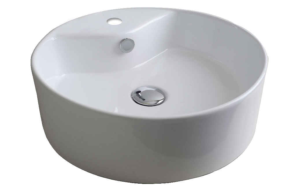 18.25-in. x 18.25-in. Round Bathroom Vessel Sink Set White Enamel Glaze