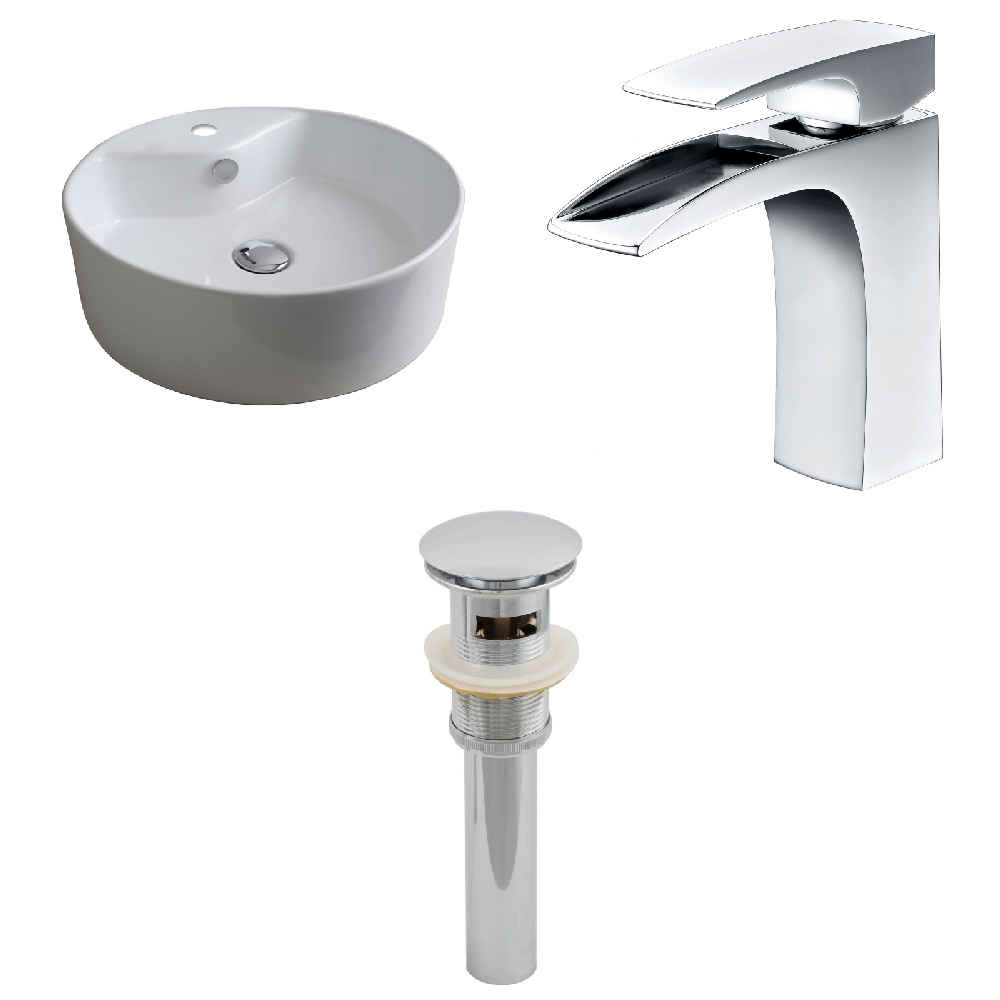 18.25-in. x 18.25-in. Round Bathroom Vessel Sink Set White Enamel Glaze