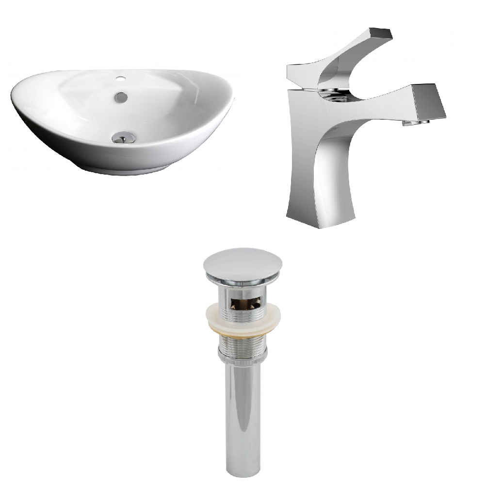 23-in. x 15.25-in. Oval Bathroom Vessel Sink Set White Enamel Glaze