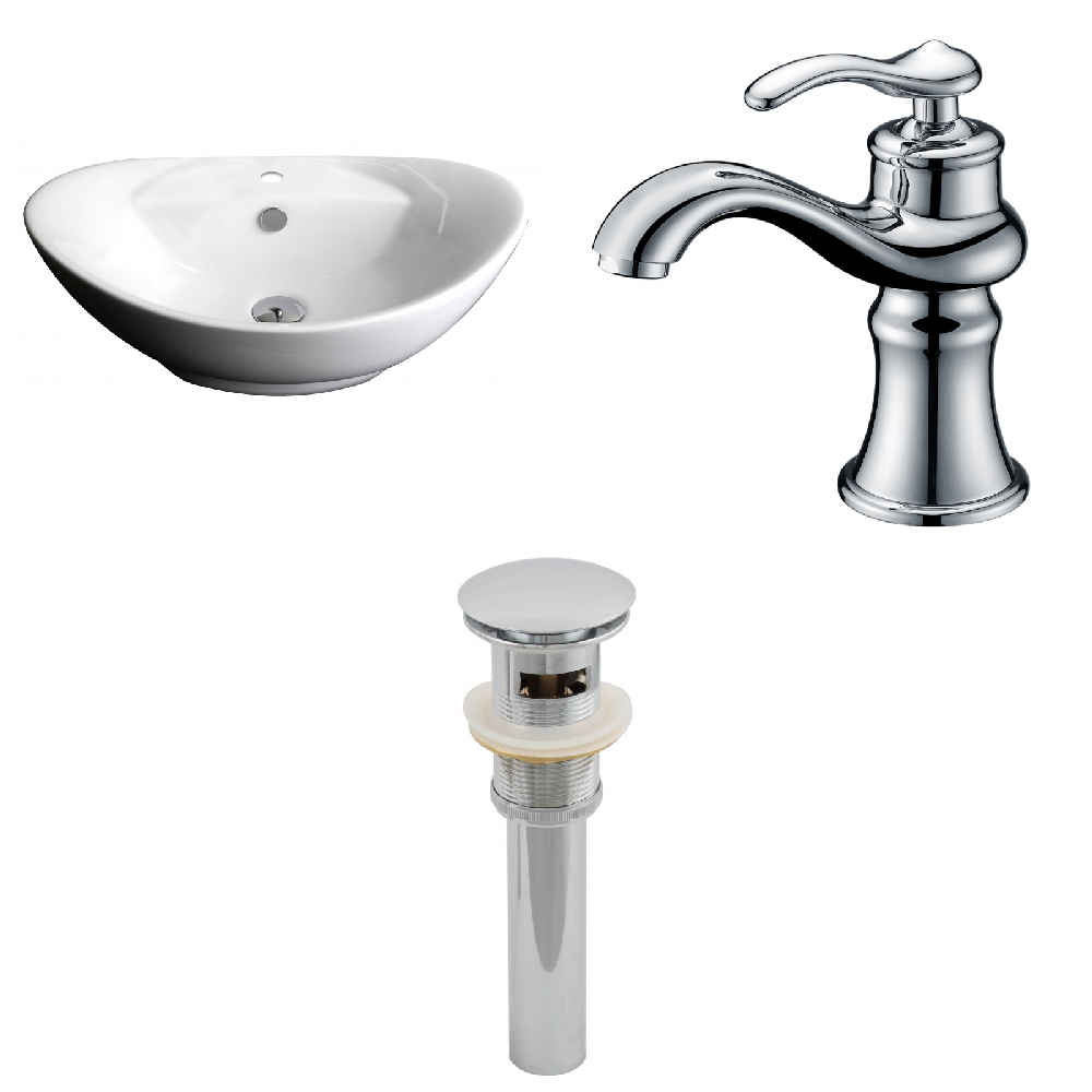 23-in. x 15.25-in. Oval Bathroom Vessel Sink Set White Enamel Glaze