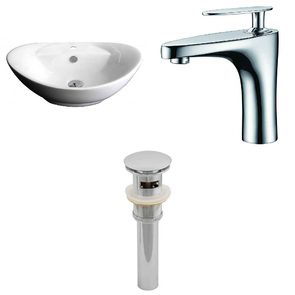 23-in. x 15.25-in. Oval Bathroom Vessel Sink Set White Enamel Glaze
