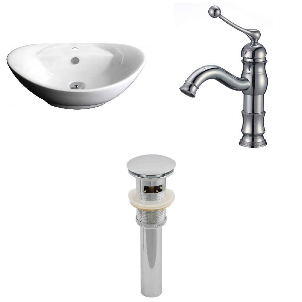 23-in. x 15.25-in. Oval Bathroom Vessel Sink Set White Enamel Glaze