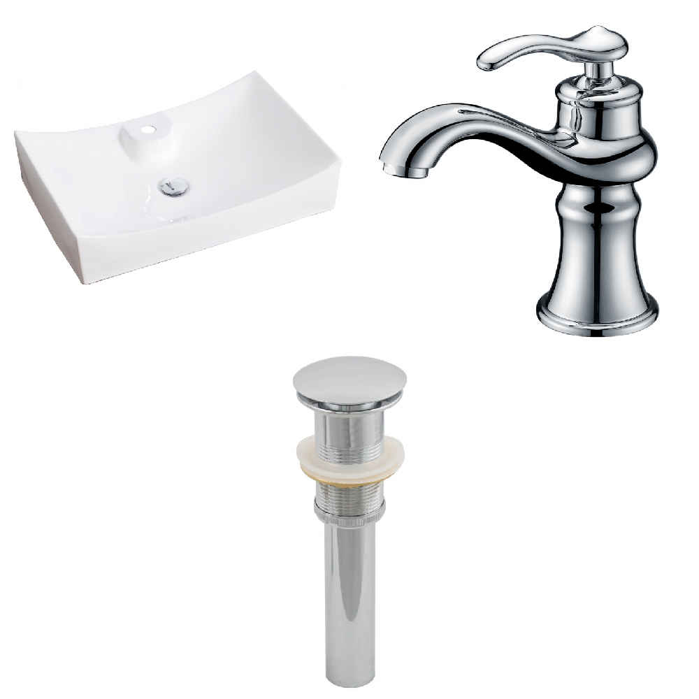 26-in. x 17.75-in. Rectangle Bathroom Vessel Sink Set White Enamel Glaze