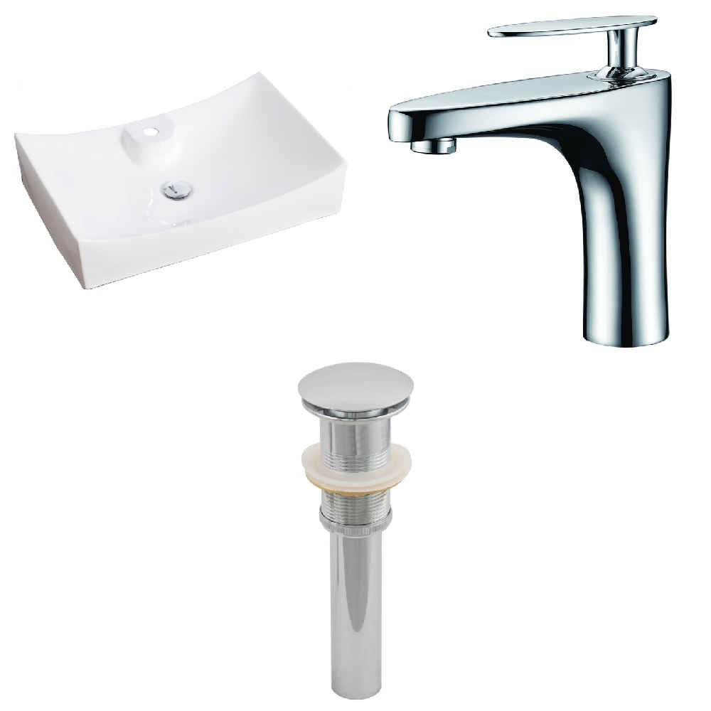 26-in. x 17.75-in. Rectangle Bathroom Vessel Sink Set White Enamel Glaze