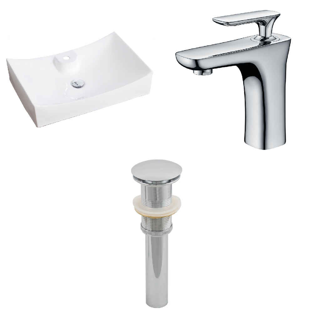 26-in. x 17.75-in. Rectangle Bathroom Vessel Sink Set White Enamel Glaze