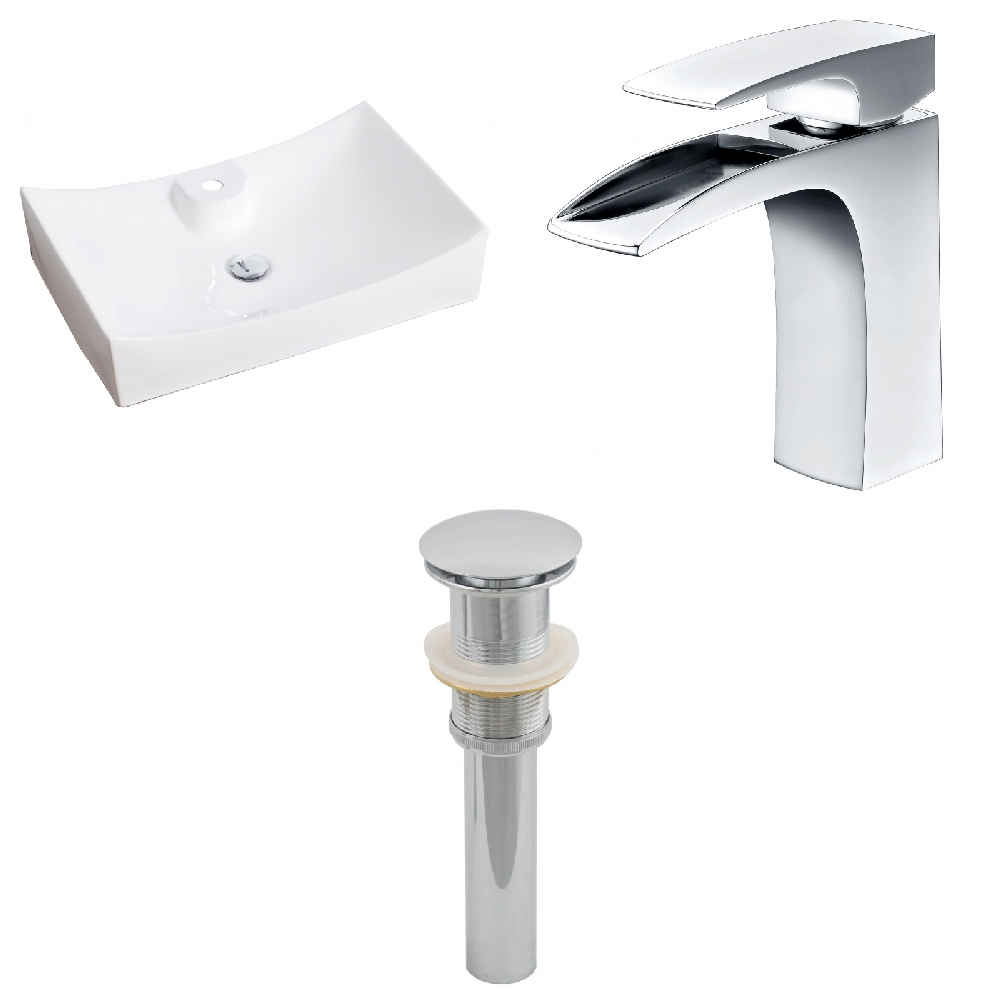 26-in. x 17.75-in. Rectangle Bathroom Vessel Sink Set White Enamel Glaze
