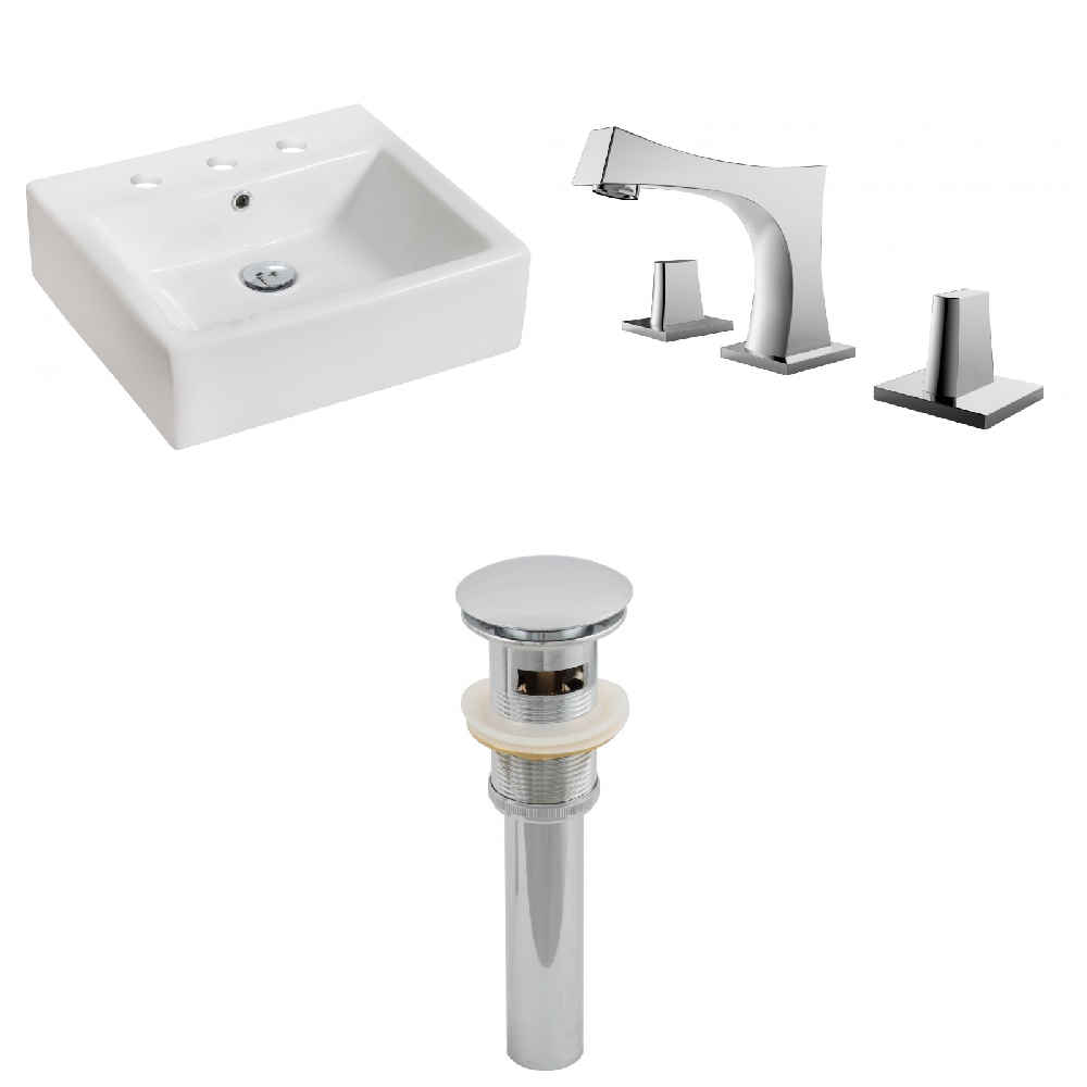 21-in. x 16.5-in. Rectangle Bathroom Vessel Sink Set White Enamel Glaze