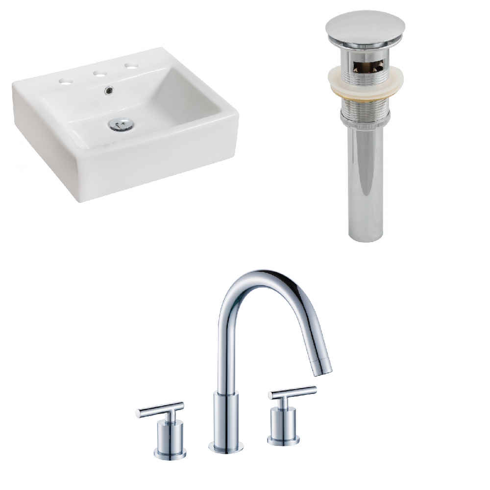 21-in. x 16.5-in. Rectangle Bathroom Vessel Sink Set White Enamel Glaze
