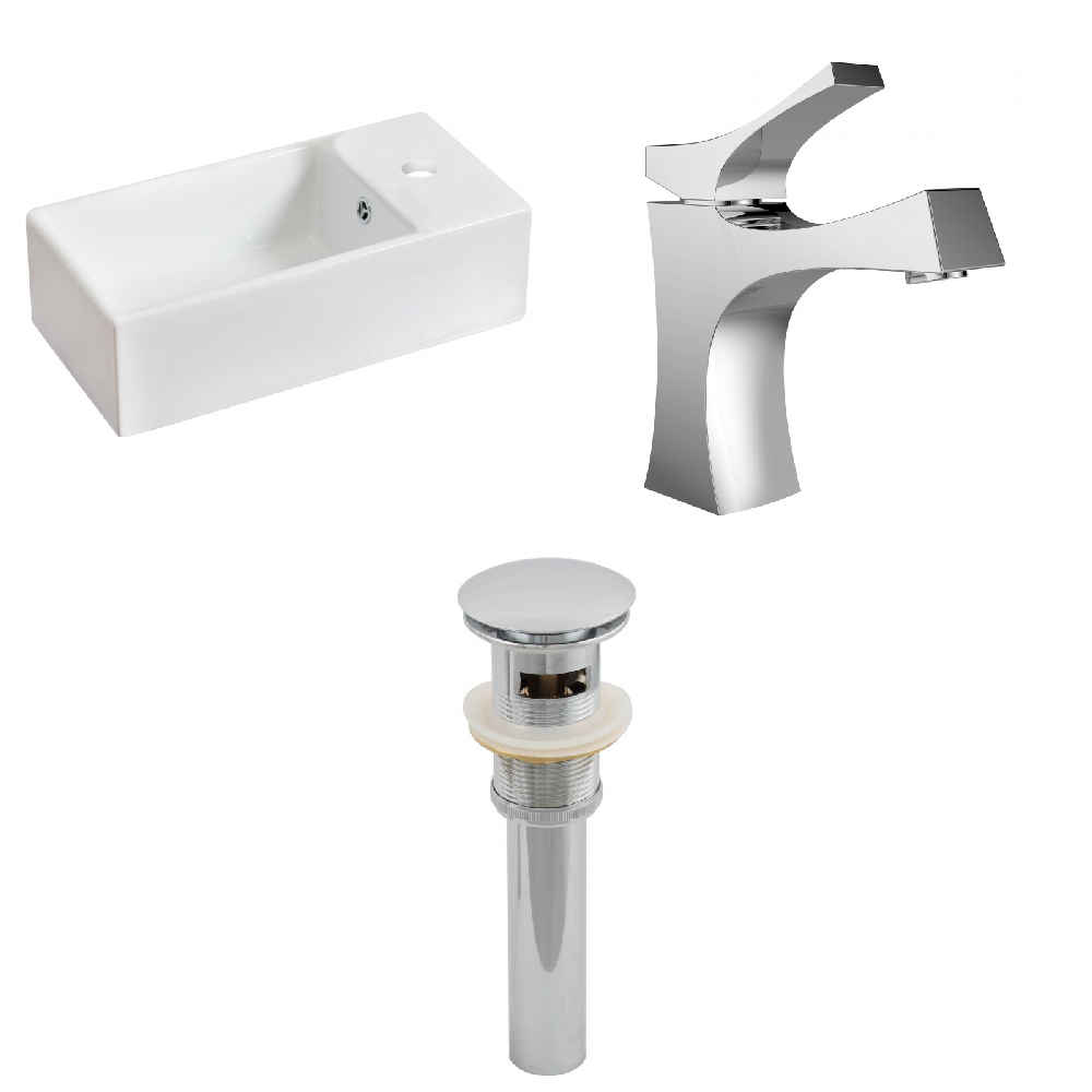 19.25-in. x 9.5-in. Rectangle Bathroom Vessel Sink Set White Enamel Glaze