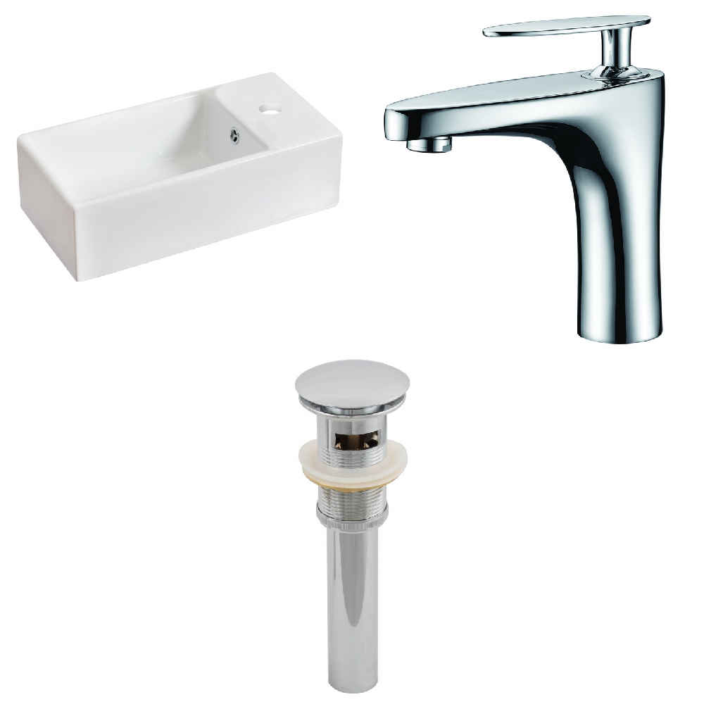 19.25-in. x 9.5-in. Rectangle Bathroom Vessel Sink Set White Enamel Glaze