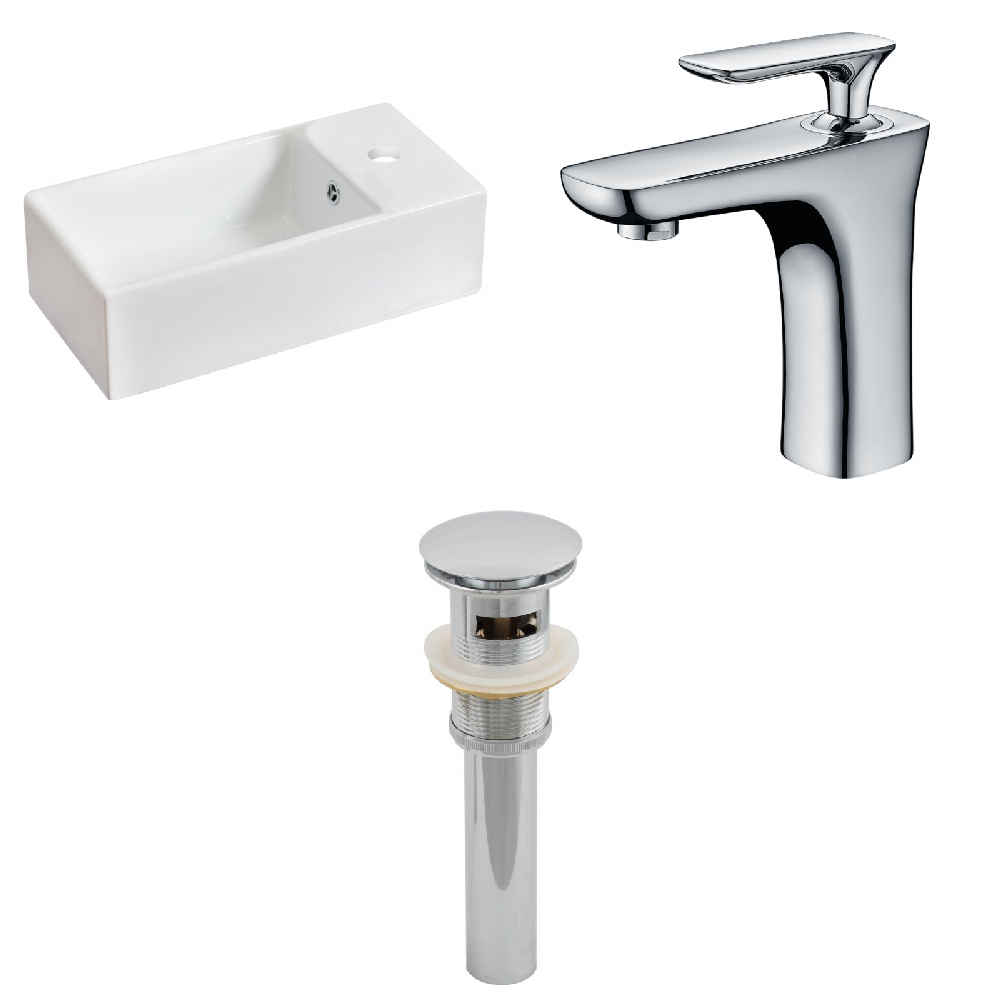 19.25-in. x 9.5-in. Rectangle Bathroom Vessel Sink Set White Enamel Glaze
