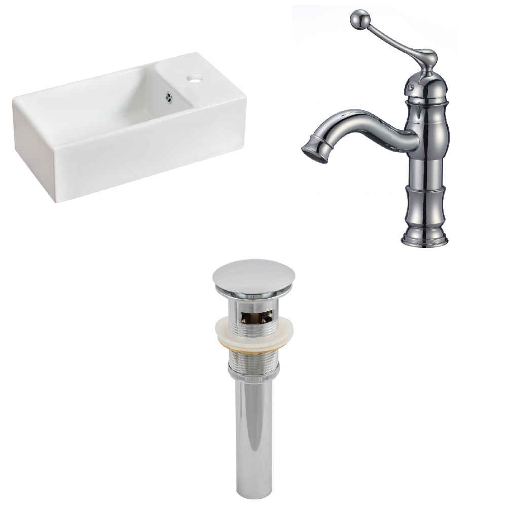 19.25-in. x 9.5-in. Rectangle Bathroom Vessel Sink Set White Enamel Glaze