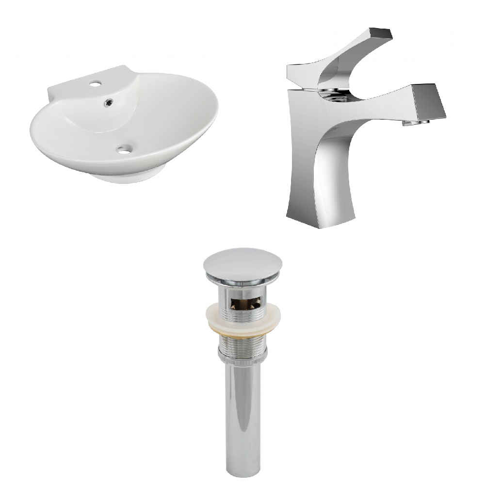 22.75-in. x 17.25-in. Oval Bathroom Vessel Sink Set White Enamel Glaze